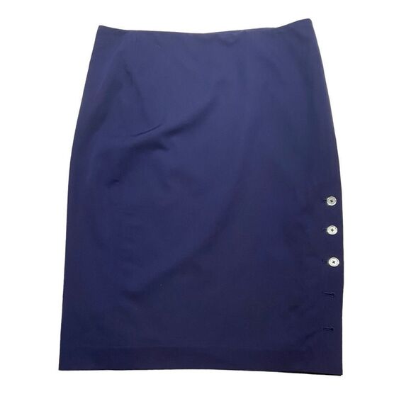 Ralph Lauren Black Label Navy Blue Wool Button Side Pencil Skirt Size 8 - Picture 1 of 9
